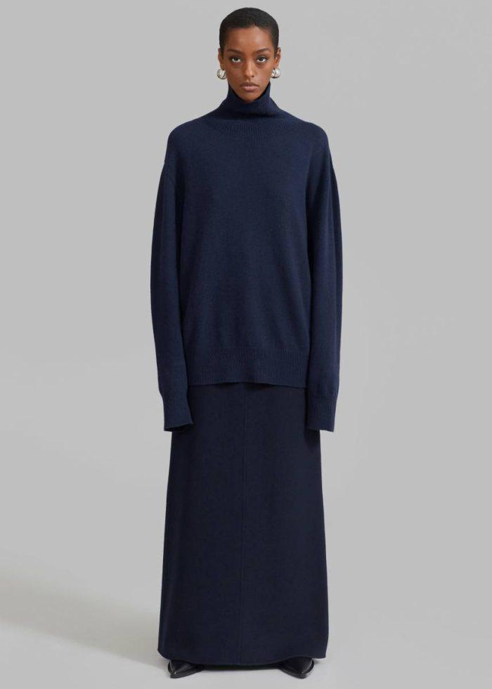 The Frankie Shop Blue Bottoms Women Malvo Long Wool Pencil Skirt - Navy