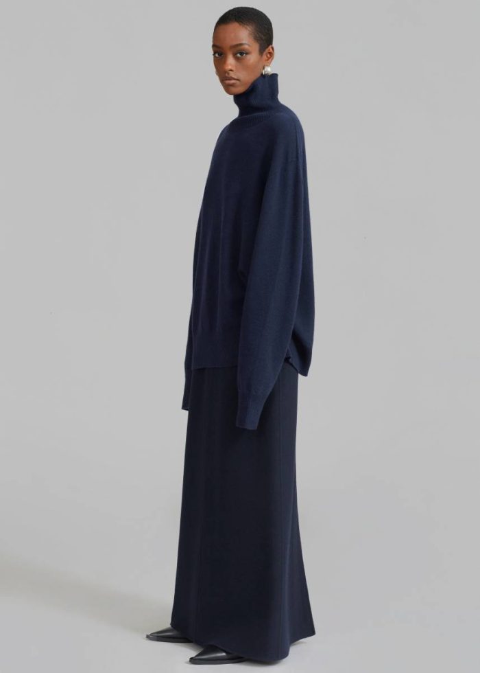 The Frankie Shop Blue Bottoms Women Malvo Long Wool Pencil Skirt - Navy