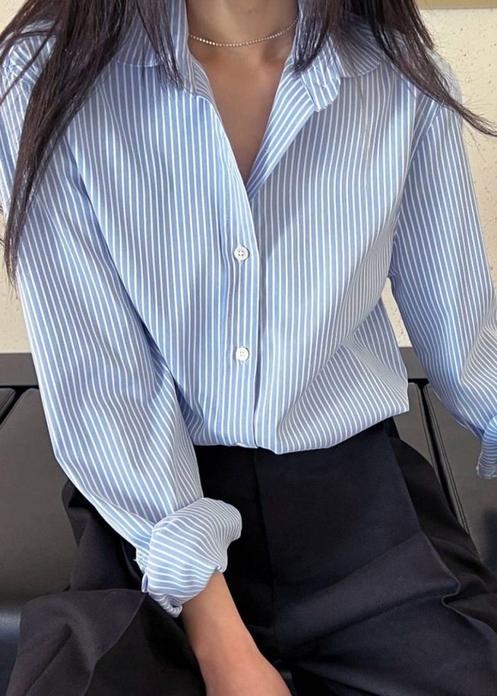 The Frankie Shop Blue Mina Shirt - Blue Stripe Women Tops