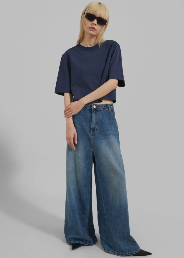 The Frankie Shop Bottoms Eve Wide Leg Jeans - Medium Wash Women Blue
