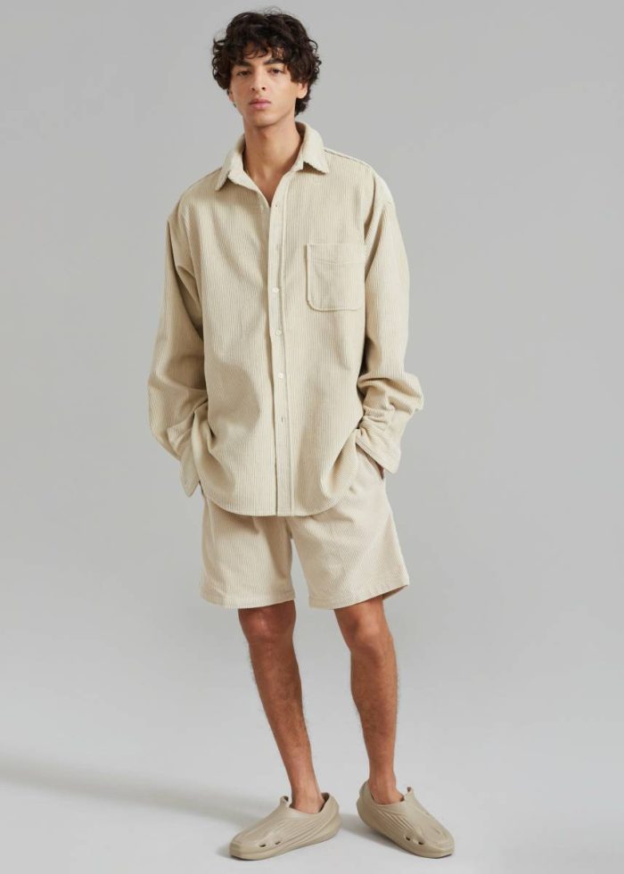 The Frankie Shop Bottoms Men Camden Corduroy Shorts - Cream Beige
