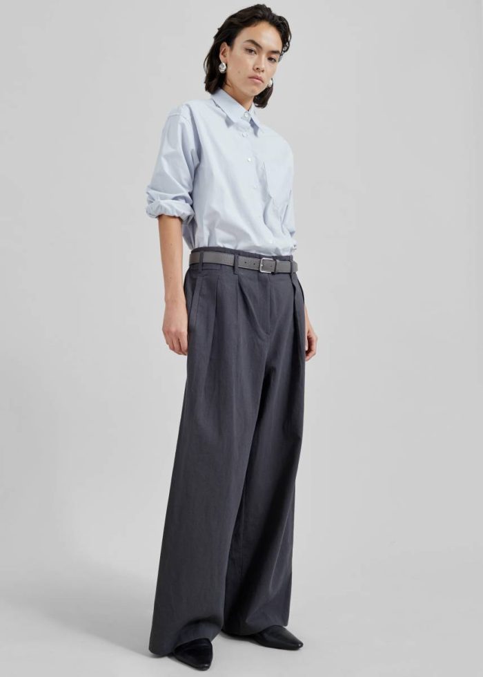 The Frankie Shop Bottoms Women Branson Cotton Wide Pants - Charcoal Grey