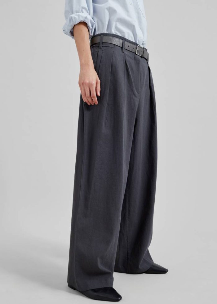 The Frankie Shop Bottoms Women Branson Cotton Wide Pants - Charcoal Grey