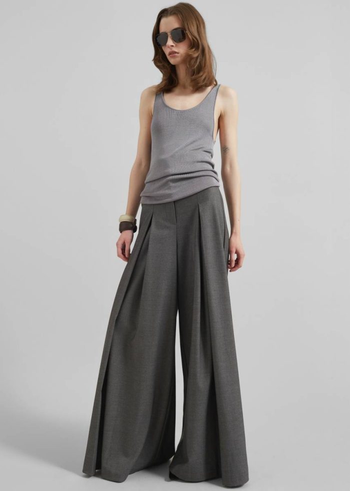 The Frankie Shop Bottoms Women Hemer Pleated Wide Leg Trousers - Grey Grey