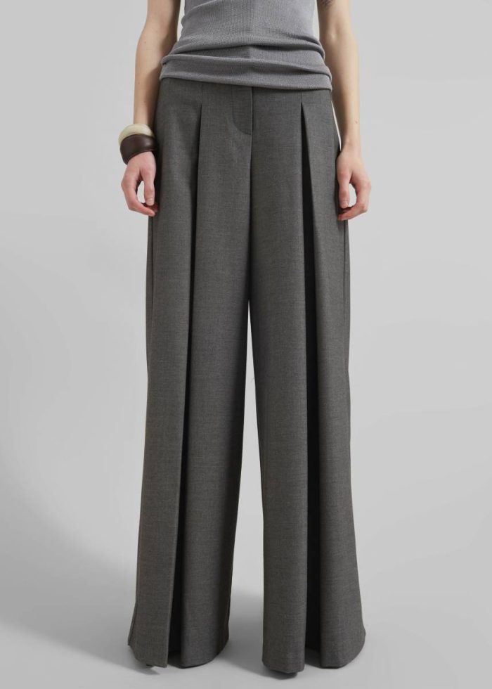 The Frankie Shop Bottoms Women Hemer Pleated Wide Leg Trousers - Grey Grey