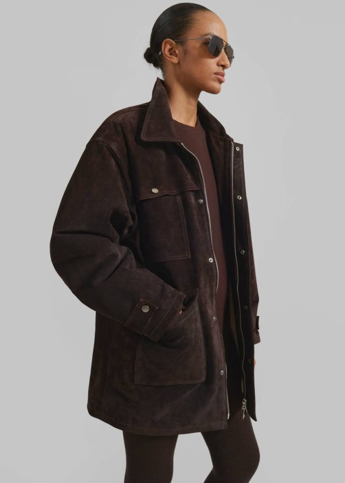 The Frankie Shop Brown Dulnain Suede Field Jacket - Dark Brown Outerwear Women