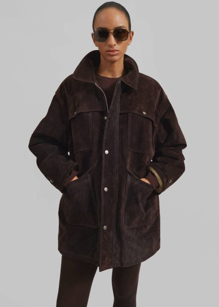 The Frankie Shop Brown Dulnain Suede Field Jacket - Dark Brown Outerwear Women