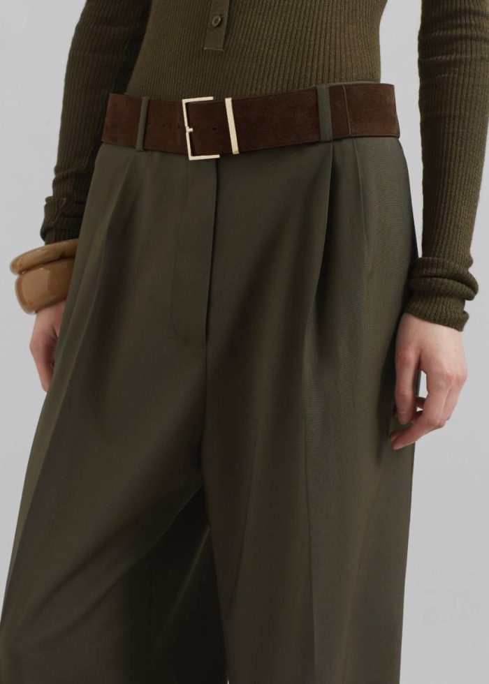 The Frankie Shop Brown Evro Suede Leather Belt - Brown/Gold Women Belts