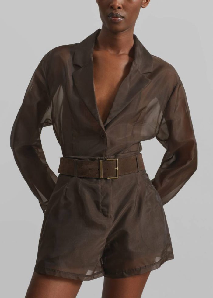 The Frankie Shop Brown Evro Suede Leather Belt - Brown/Gold Women Belts