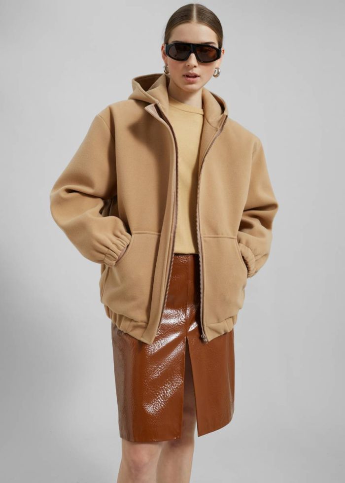 The Frankie Shop Brown Women Bottoms Britt Crackled Faux Leather Midi Skirt - Camel