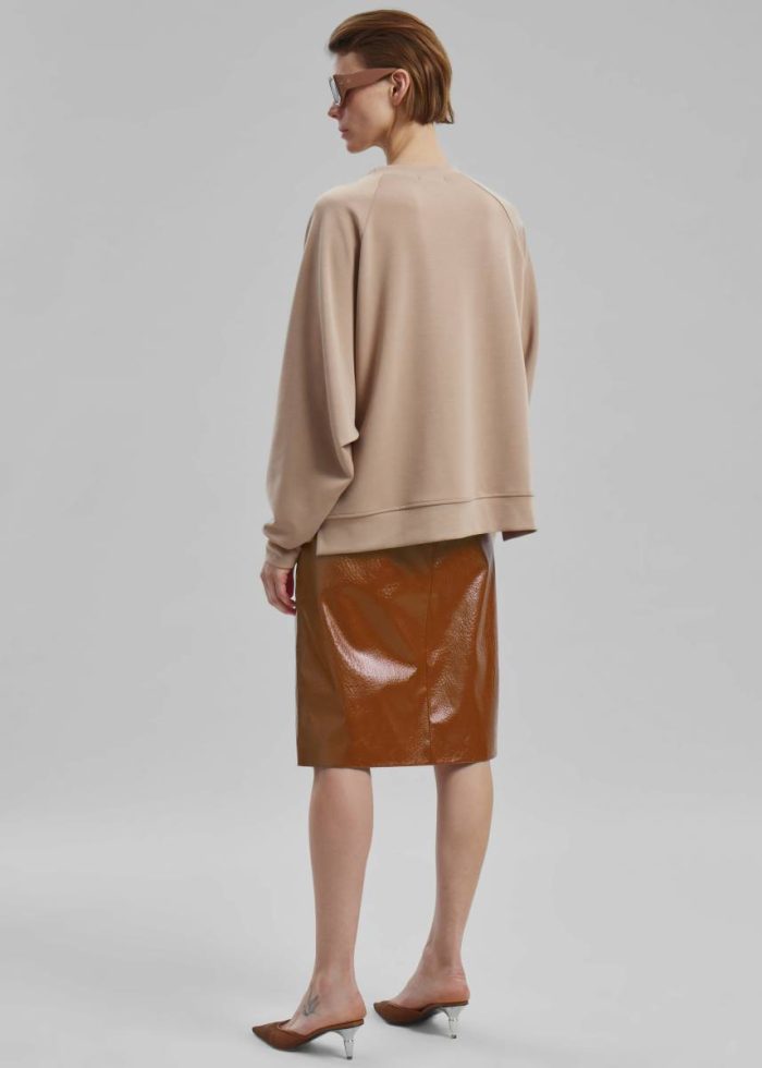The Frankie Shop Brown Women Bottoms Britt Crackled Faux Leather Midi Skirt - Camel