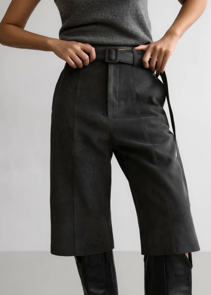 The Frankie Shop Cambria Faux Suede Bermuda Shorts - Charcoal Bottoms Women Grey