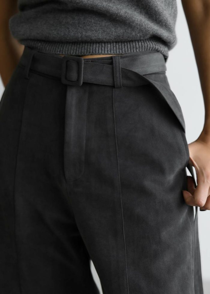 The Frankie Shop Cambria Faux Suede Bermuda Shorts - Charcoal Bottoms Women Grey