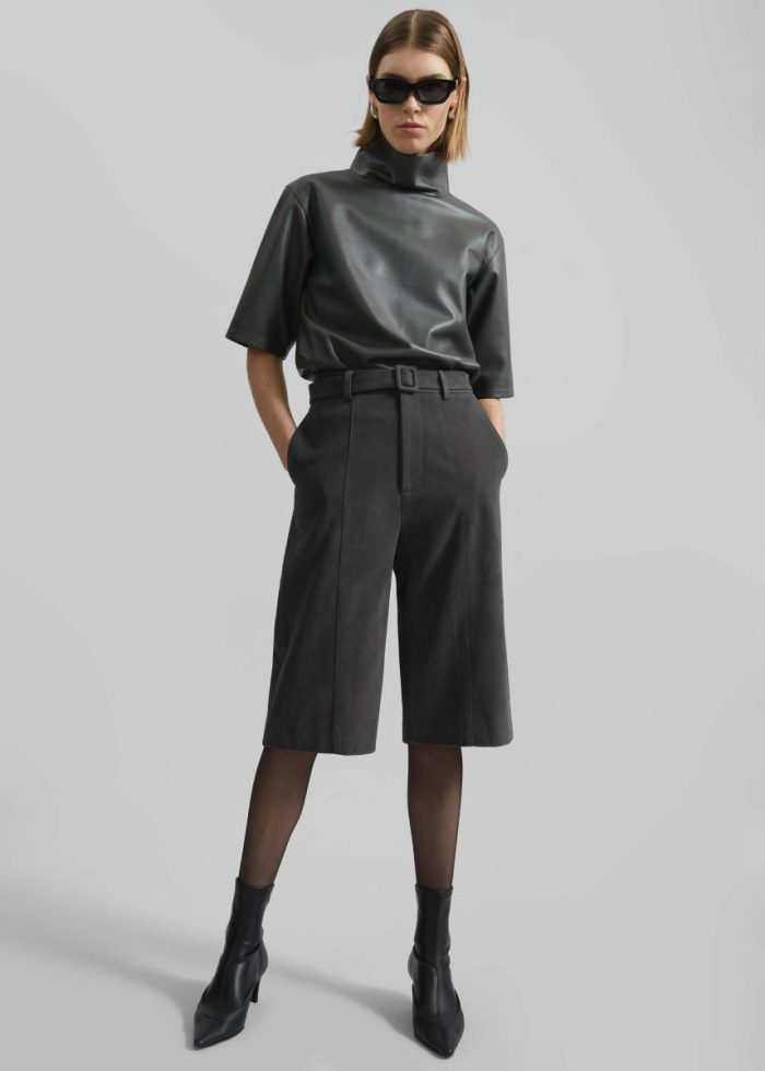 The Frankie Shop Cambria Faux Suede Bermuda Shorts - Charcoal Bottoms Women Grey