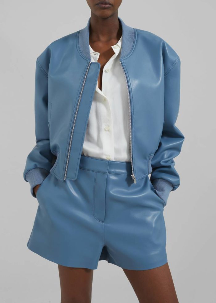 The Frankie Shop Cassie Faux Leather Bomber - Blue Women Outerwear Blue