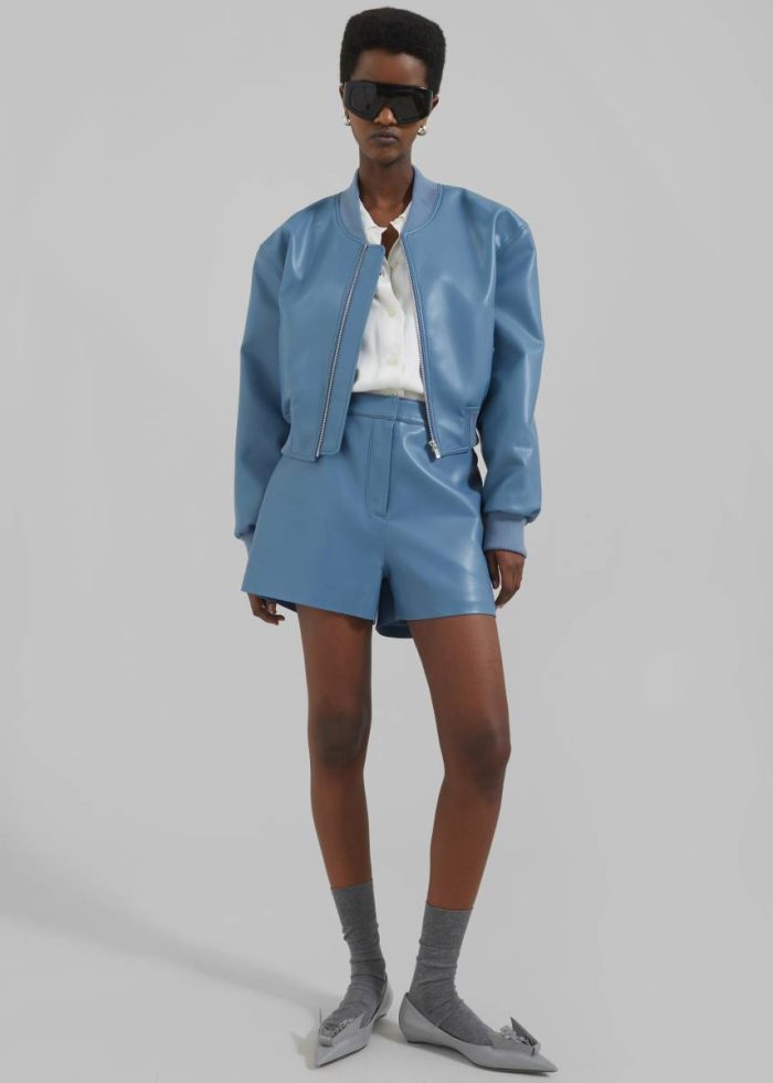 The Frankie Shop Cassie Faux Leather Bomber - Blue Women Outerwear Blue