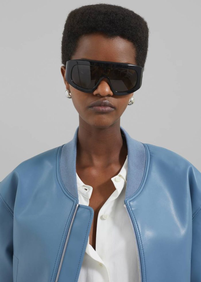 The Frankie Shop Cassie Faux Leather Bomber - Blue Women Outerwear Blue