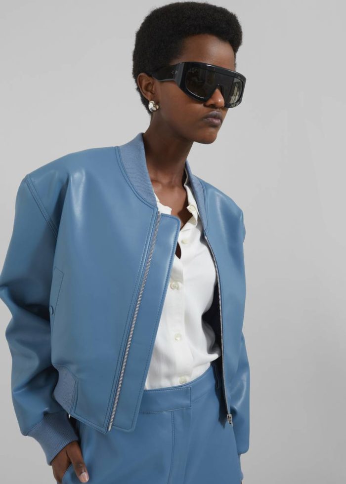 The Frankie Shop Cassie Faux Leather Bomber - Blue Women Outerwear Blue