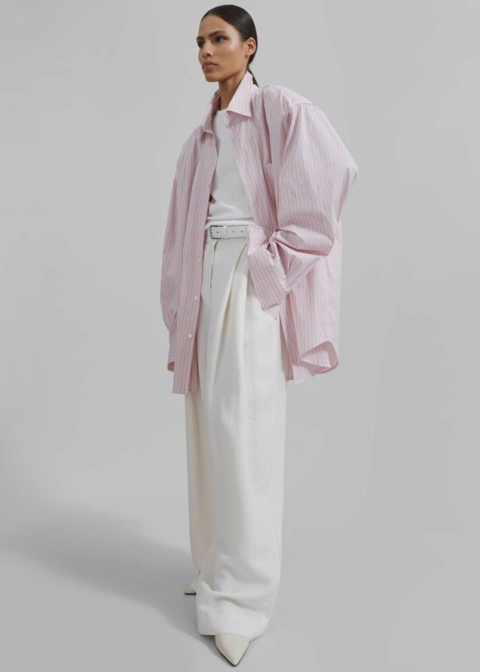 The Frankie Shop Cyrus Button Up Shirt - Pink/White Stripe Tops Pink Women