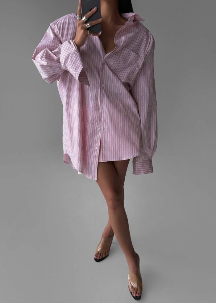 The Frankie Shop Cyrus Button Up Shirt - Pink/White Stripe Tops Pink Women