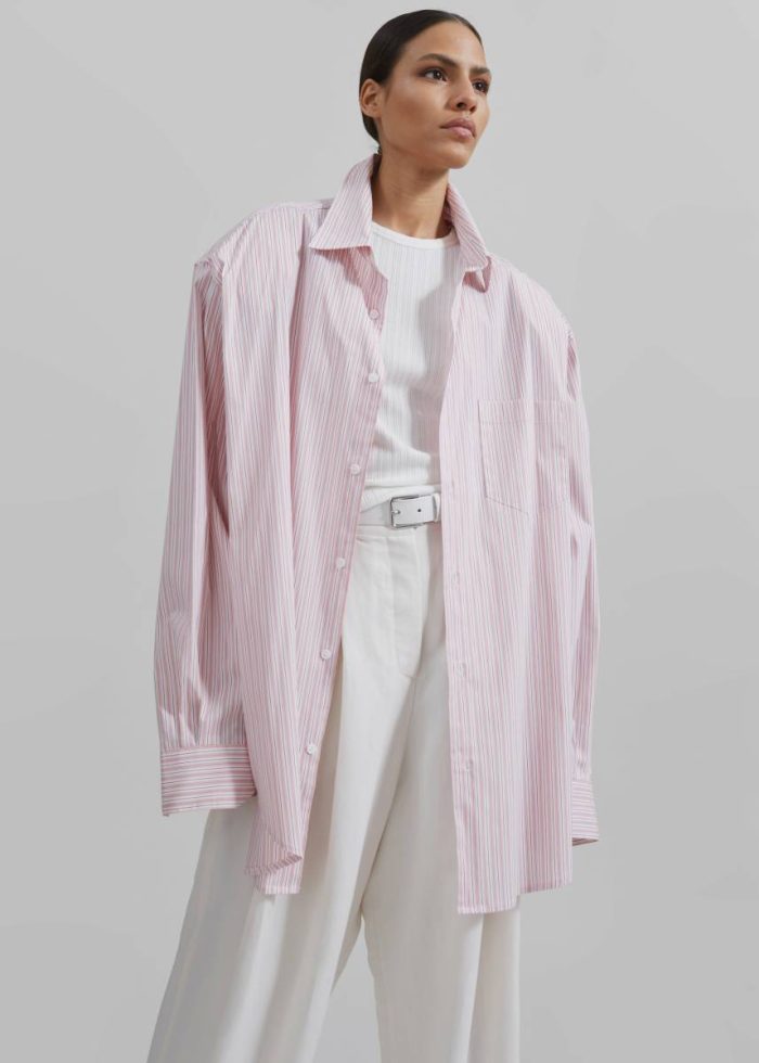 The Frankie Shop Cyrus Button Up Shirt - Pink/White Stripe Tops Pink Women