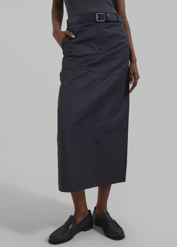 The Frankie Shop Dara Midi Skirt - Navy Bottoms Women Blue