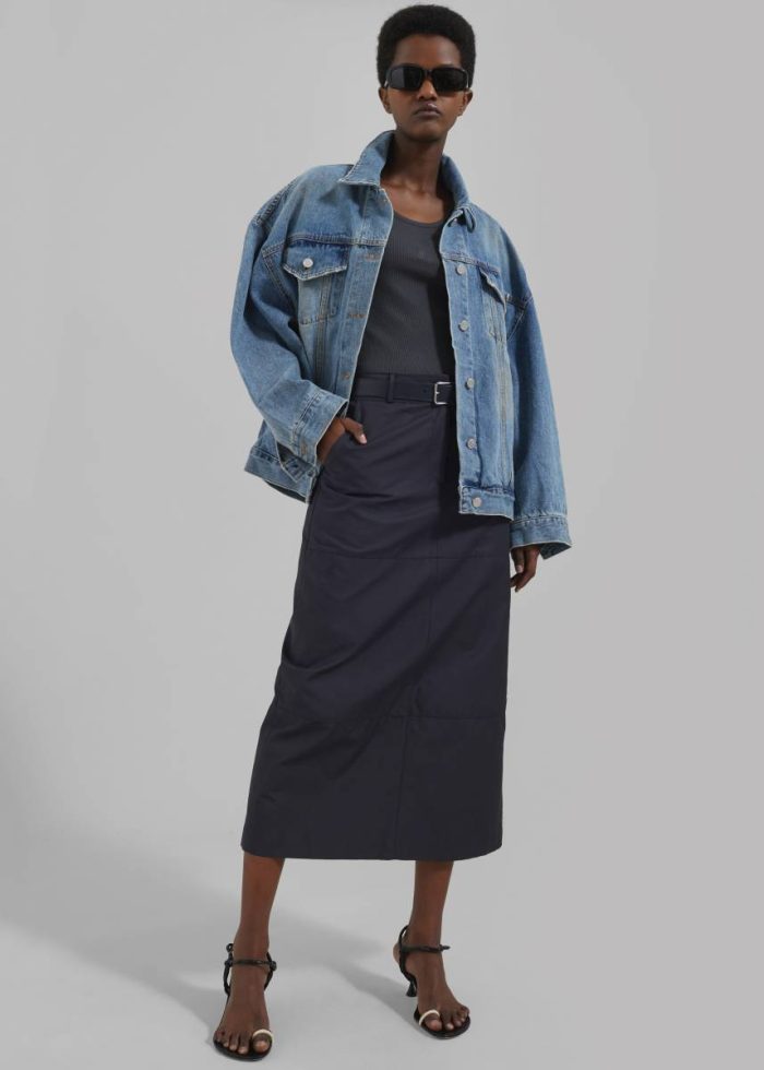 The Frankie Shop Dara Midi Skirt - Navy Bottoms Women Blue