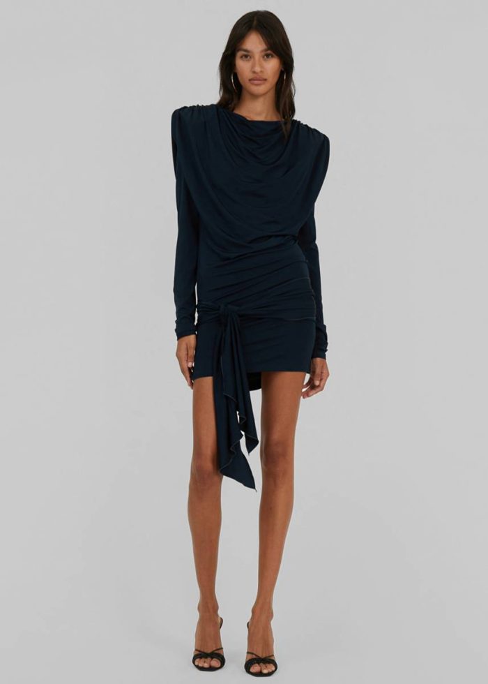 The Frankie Shop Dresses Blue Rotate Slinky Waterfall Dress - Dark Blue Women