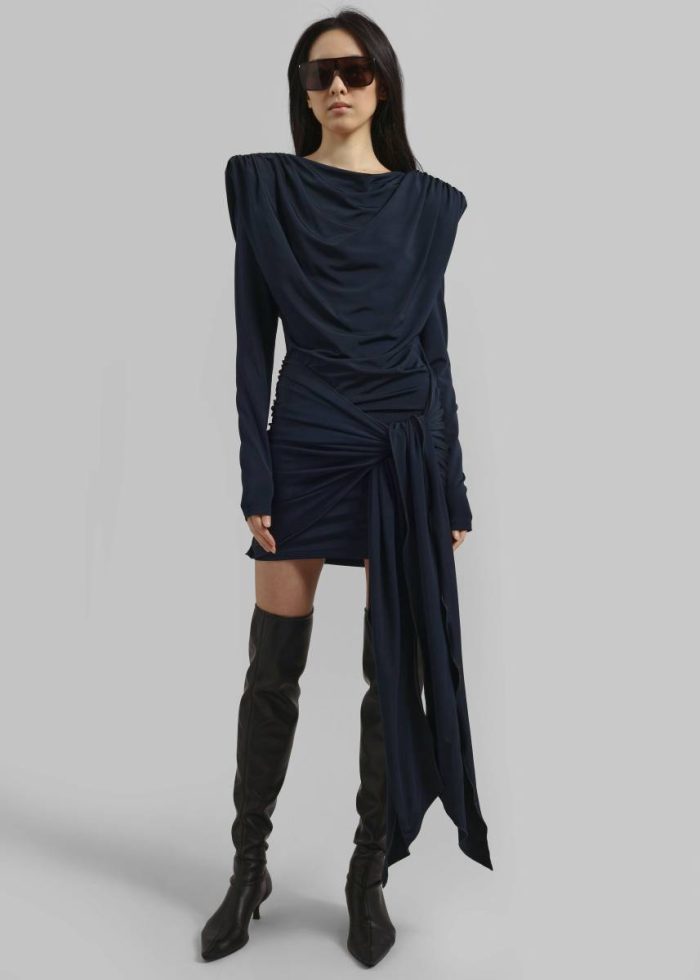 The Frankie Shop Dresses Blue Rotate Slinky Waterfall Dress - Dark Blue Women