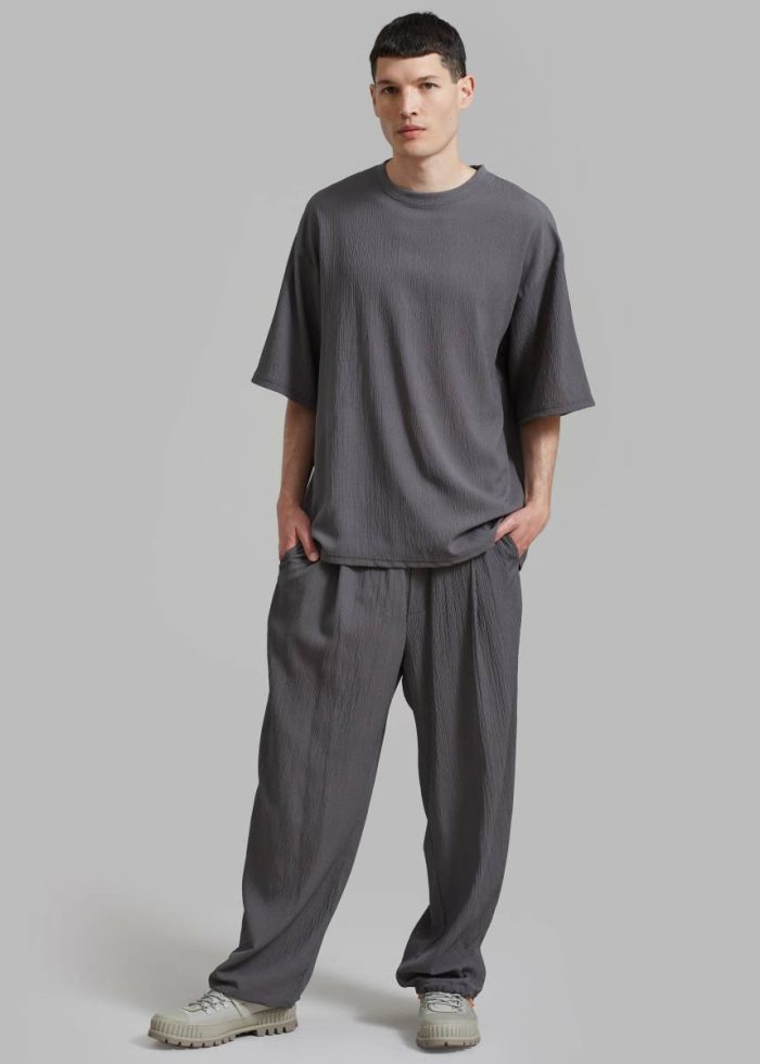The Frankie Shop Eliott Crinkle Tee - Charcoal Tops Men Grey
