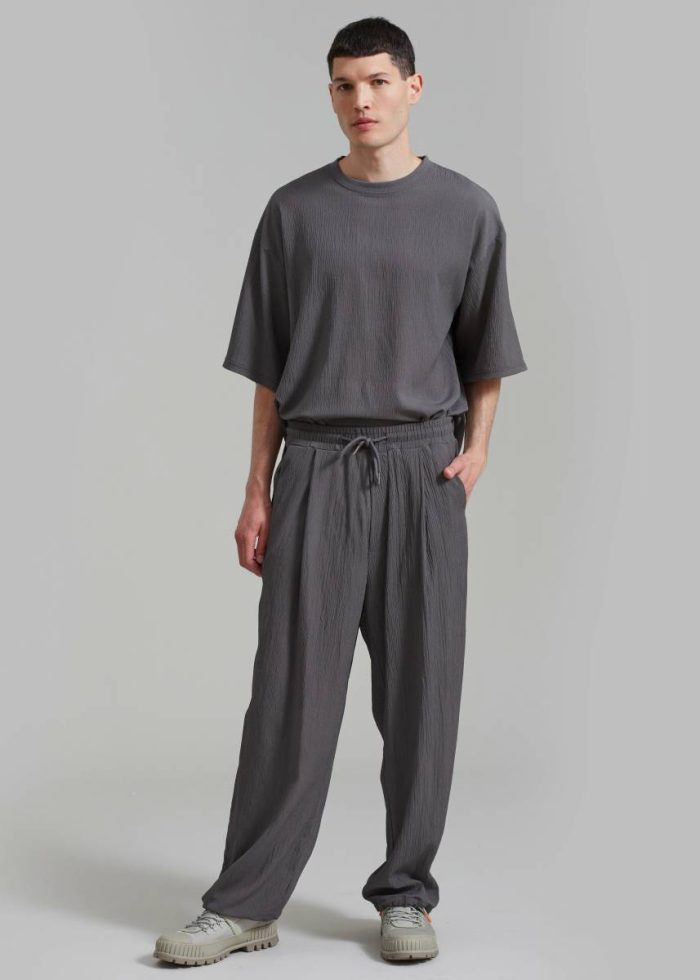 The Frankie Shop Eliott Crinkle Tee - Charcoal Tops Men Grey