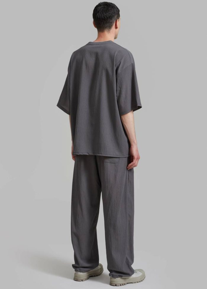The Frankie Shop Eliott Crinkle Tee - Charcoal Tops Men Grey