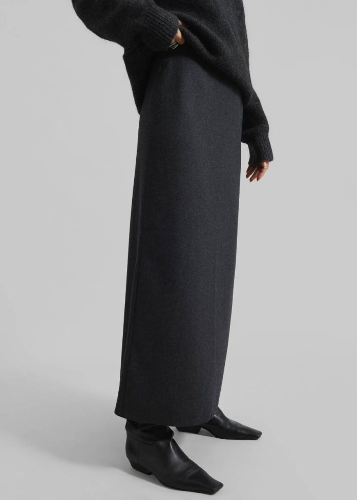 The Frankie Shop Evesham Wool Maxi Skirt - Charcoal Women Bottoms Grey