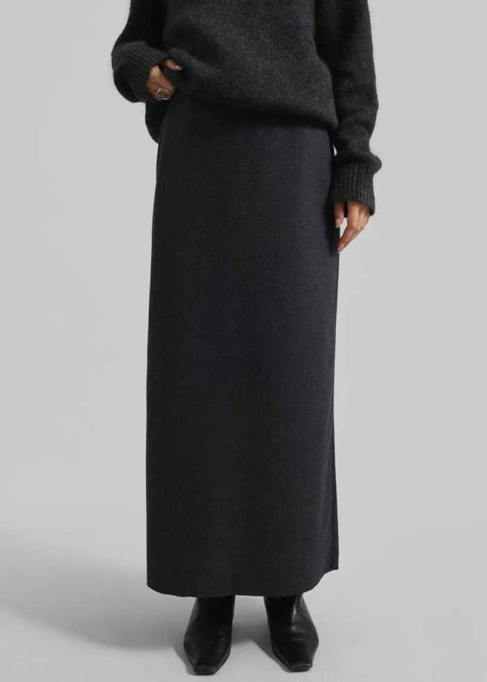 The Frankie Shop Evesham Wool Maxi Skirt - Charcoal Women Bottoms Grey
