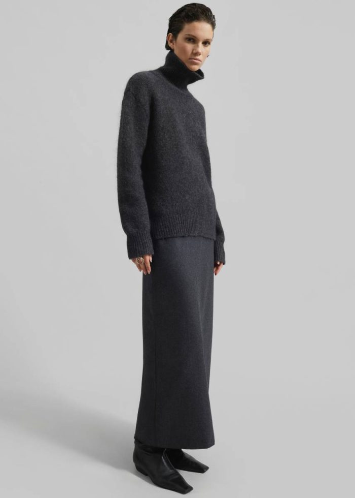 The Frankie Shop Evesham Wool Maxi Skirt - Charcoal Women Bottoms Grey