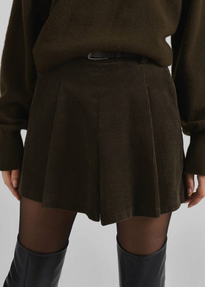 The Frankie Shop Green Oreni Corduroy Skort - Khaki Bottoms Women