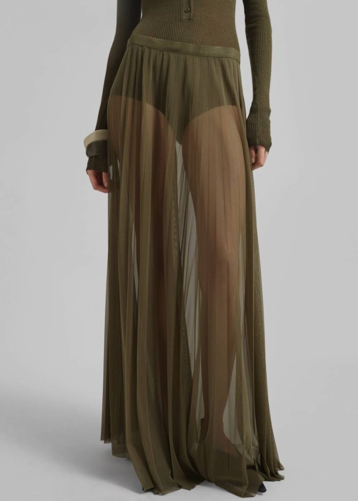 The Frankie Shop Green Women Bottoms Vallen Pleated Mesh Maxi Skirt - Khaki
