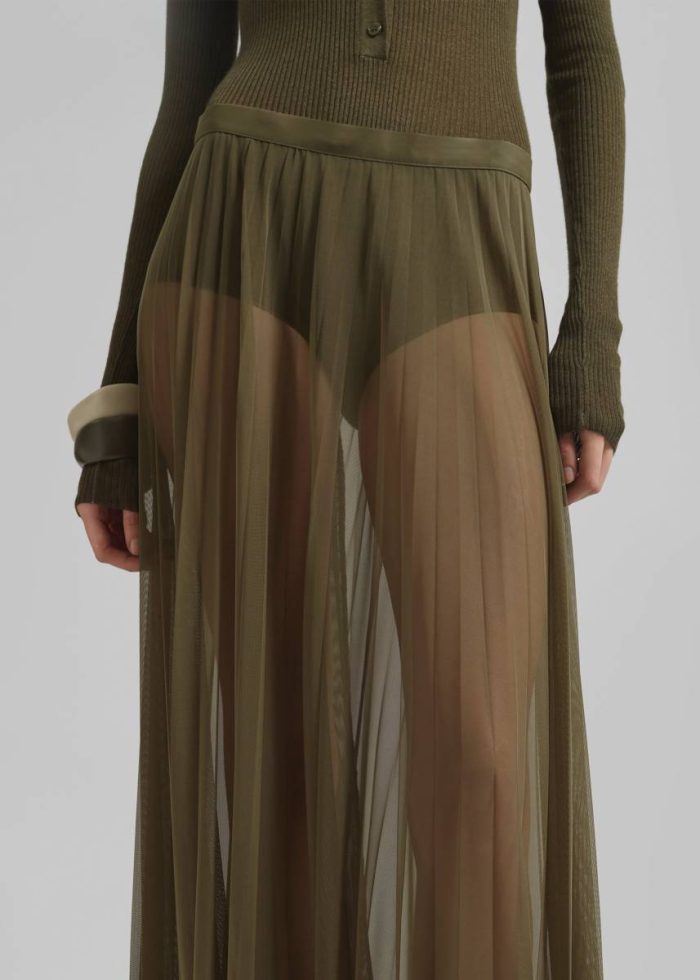 The Frankie Shop Green Women Bottoms Vallen Pleated Mesh Maxi Skirt - Khaki
