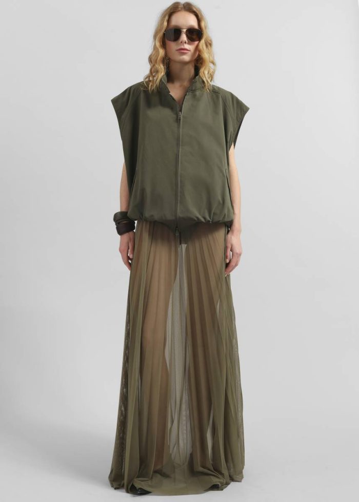 The Frankie Shop Green Women Bottoms Vallen Pleated Mesh Maxi Skirt - Khaki