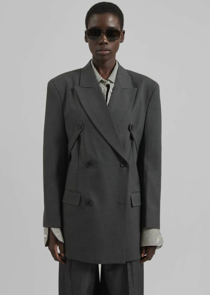 The Frankie Shop Grey Outerwear Gavle Double-Breasted Blazer - Dark Grey Women