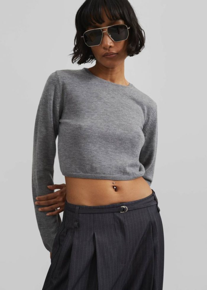 The Frankie Shop Grey Women Veer Zip Cropped Sweater - Grey Knitwear