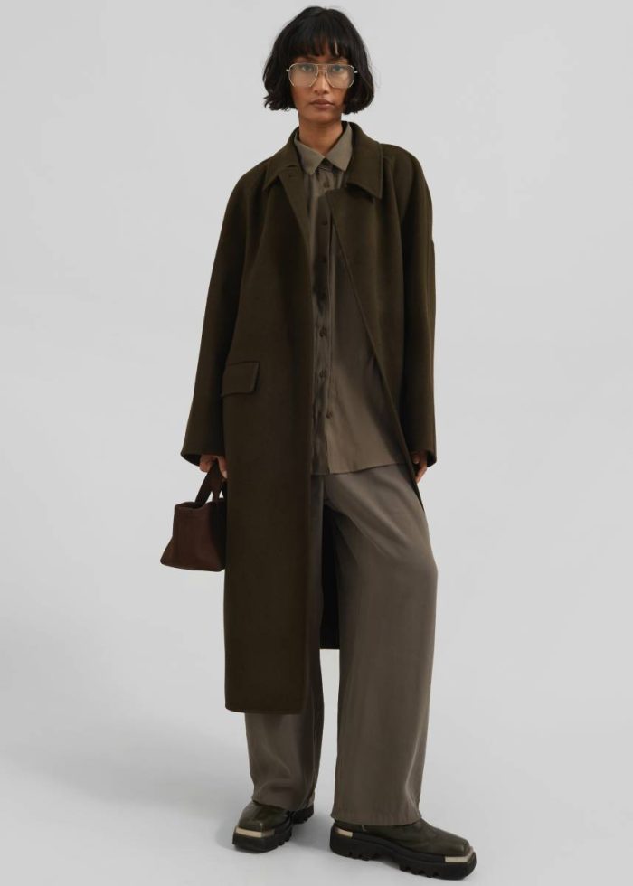 The Frankie Shop Jalhay Oversized Wool Coat - Khaki Brown Outerwear Brown Women