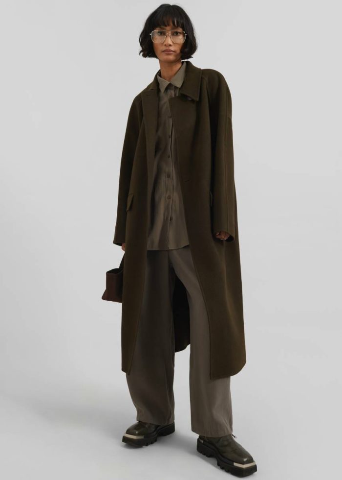 The Frankie Shop Jalhay Oversized Wool Coat - Khaki Brown Outerwear Brown Women
