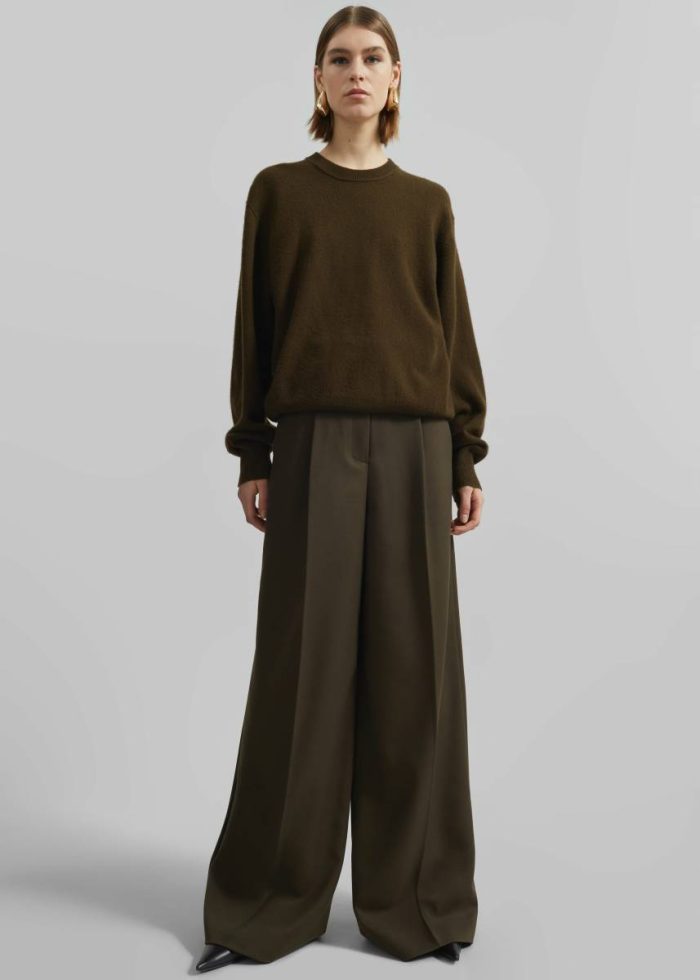 The Frankie Shop Kamila Wide Leg Trousers - Khaki Green Bottoms Women