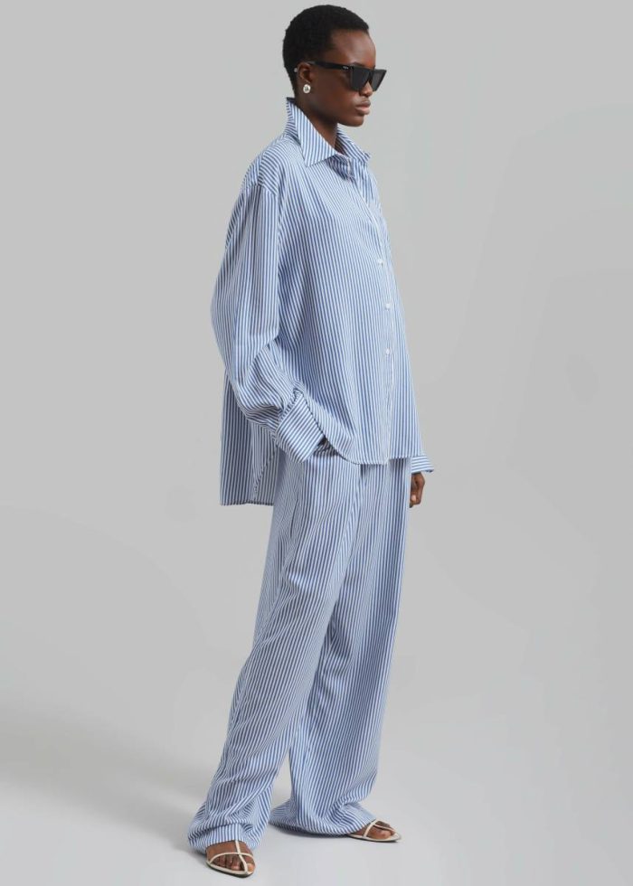 The Frankie Shop Lui Fluid Shirt - White/Blue Stripe Blue Women Tops