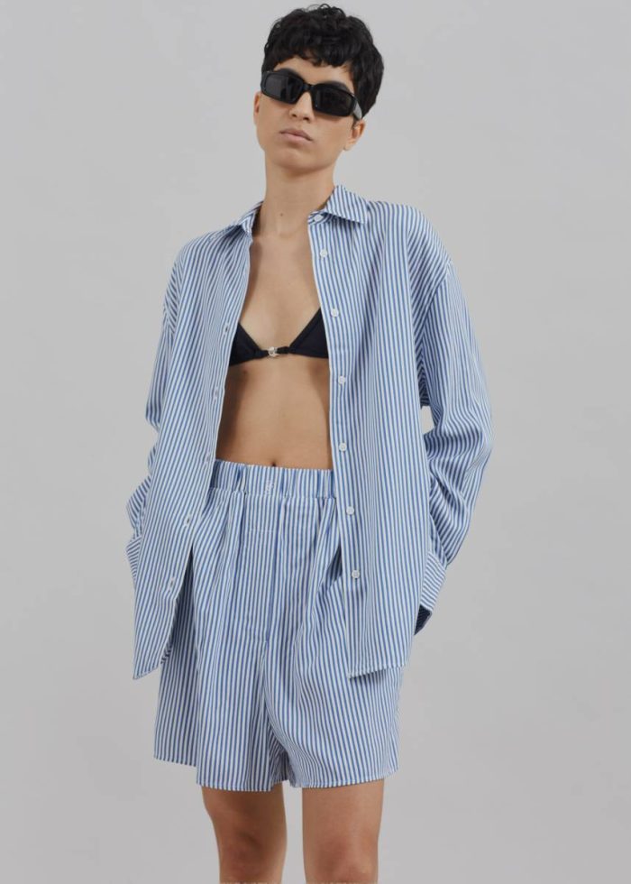 The Frankie Shop Lui Fluid Shirt - White/Blue Stripe Blue Women Tops