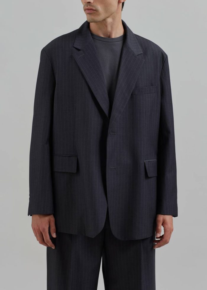 The Frankie Shop Men Outerwear Grey Beo Blazer - Charcoal/White Pinstripe