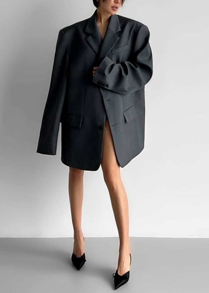 The Frankie Shop Outerwear Grey Women Dee Maxi Oversized Blazer - Charcoal