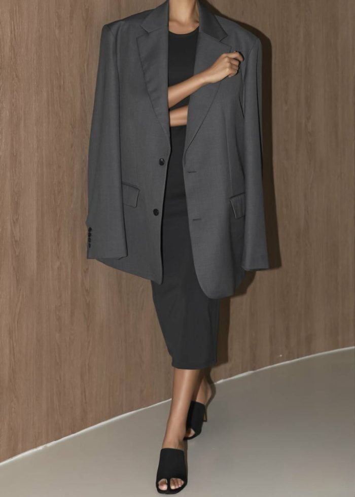 The Frankie Shop Outerwear Grey Women Dee Maxi Oversized Blazer - Charcoal