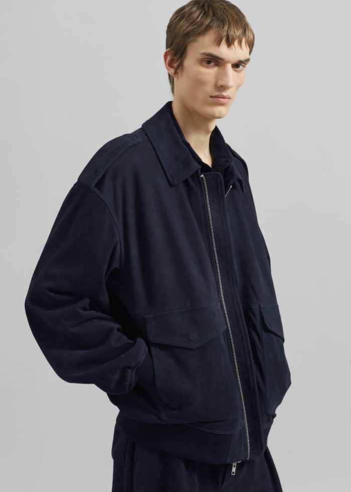 The Frankie Shop Outerwear Men Blue Viper Suede Jacket - Navy